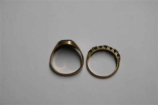 Two 9ct gold and gem set rings.